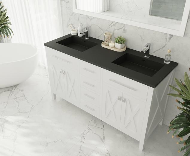 Laviva Wimbledon 60" White Double Sink Bathroom Vanity with Matte Black VIVA Stone Solid Surface Countertop
