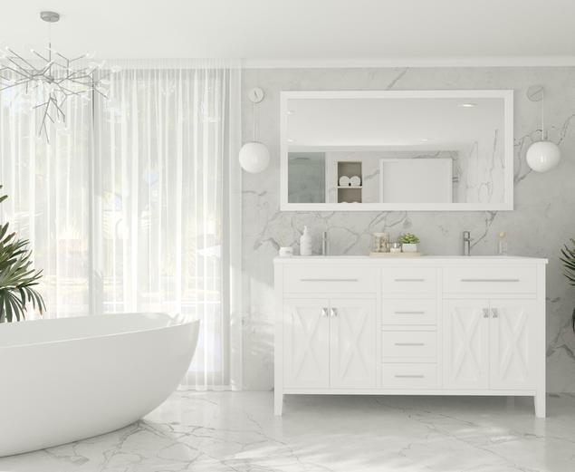 Laviva Wimbledon 60" White Double Sink Bathroom Vanity with Matte White VIVA Stone Solid Surface Countertop