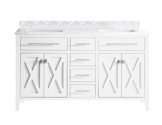 Laviva Wimbledon 60" White Double Sink Bathroom Vanity with White Carrara Marble Countertop