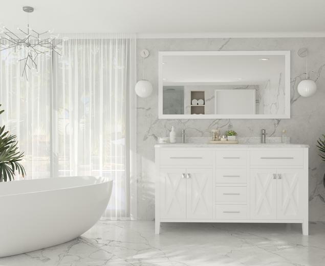 Laviva Wimbledon 60" White Double Sink Bathroom Vanity with White Carrara Marble Countertop - MyBBQDirect