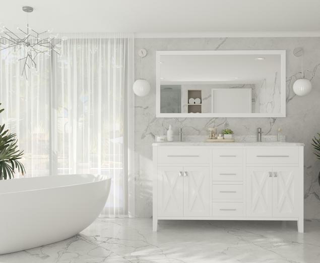 Laviva Wimbledon 60" White Double Sink Bathroom Vanity with White Carrara Marble Countertop