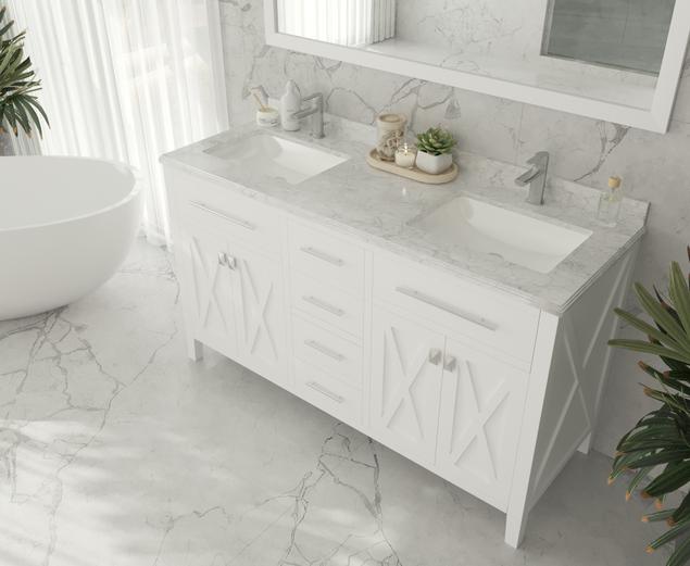 Laviva Wimbledon 60" White Double Sink Bathroom Vanity with White Carrara Marble Countertop - MyBBQDirect