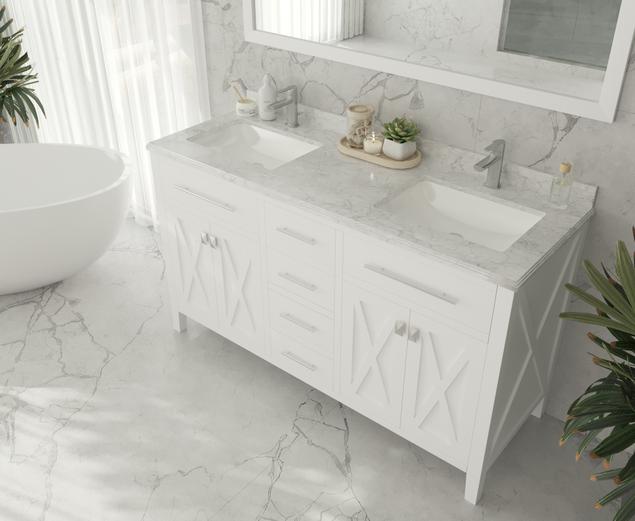 Laviva Wimbledon 60" White Double Sink Bathroom Vanity with White Carrara Marble Countertop