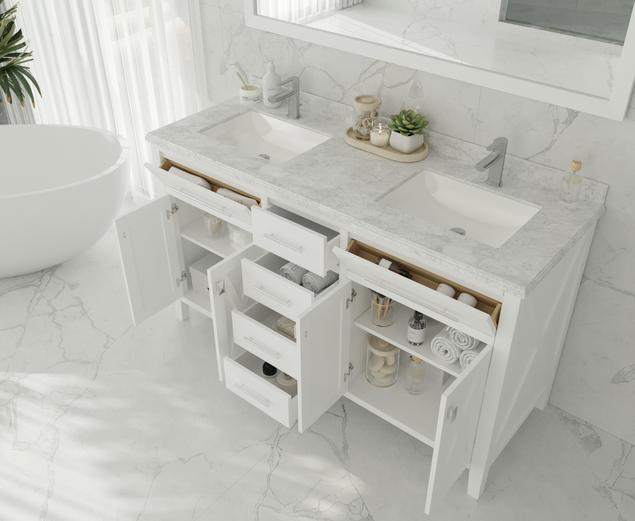 Laviva Wimbledon 60" White Double Sink Bathroom Vanity with White Carrara Marble Countertop - MyBBQDirect