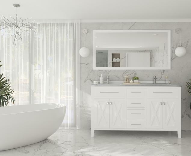 Laviva Wimbledon 60" White Double Sink Bathroom Vanity with White Stripes Marble Countertop