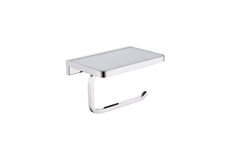 Lexora Bagno Bianca Stainless Steel White Glass Shelf w/ Toilet Paper Holder - Chrome LSP18152PC-WG