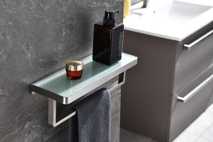 Lexora Bagno Bianca Stainless Steel White Glass Shelf w/ Towel Bar - Brushed Nickel LST18152BN-WG - MyBBQDirect