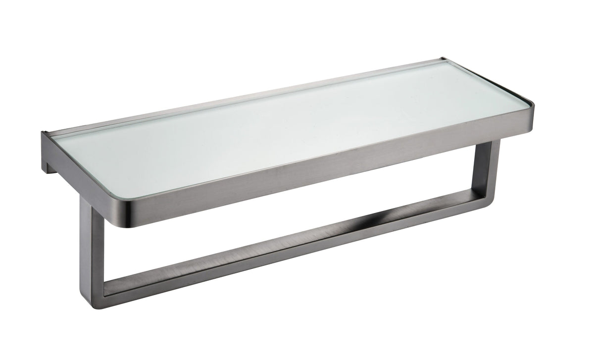 Lexora Bagno Bianca Stainless Steel White Glass Shelf w/ Towel Bar - Brushed Nickel LST18152BN-WG - MyBBQDirect