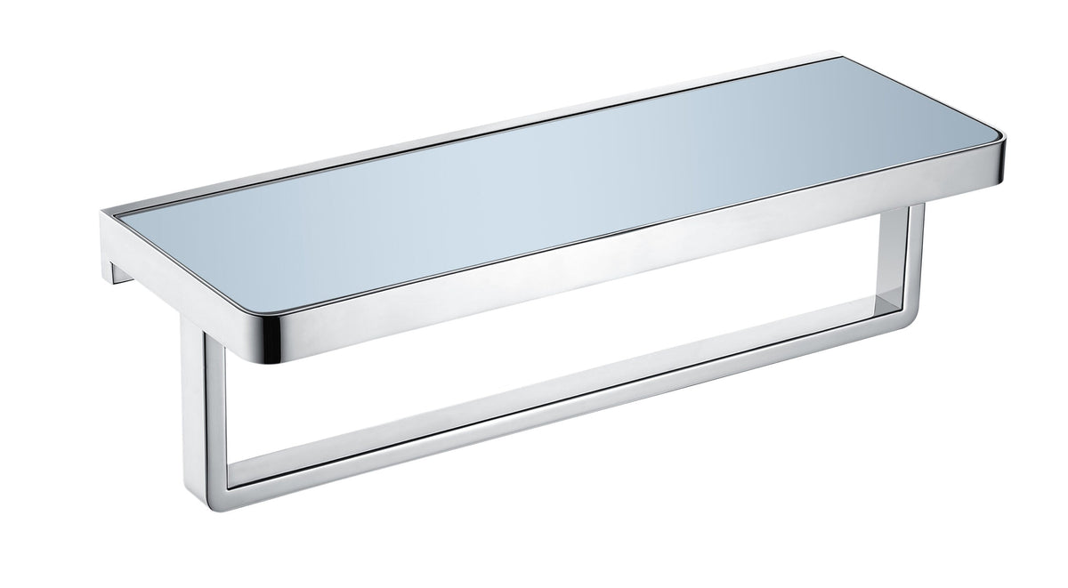 Lexora Bagno Bianca Stainless Steel White Glass Shelf w/ Towel Bar - Chrome LST18152PC-WG - MyBBQDirect