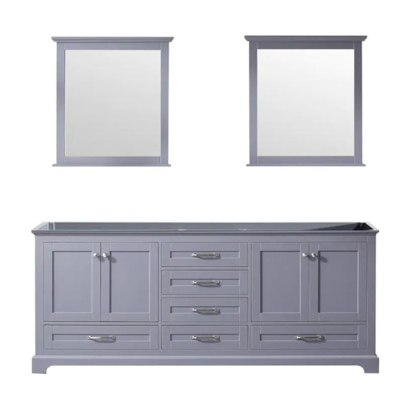 Lexora Dukes 80" Dark Grey Double Vanity, no Top and 30" Mirrors LD342280DB00M30 - MyBBQDirect