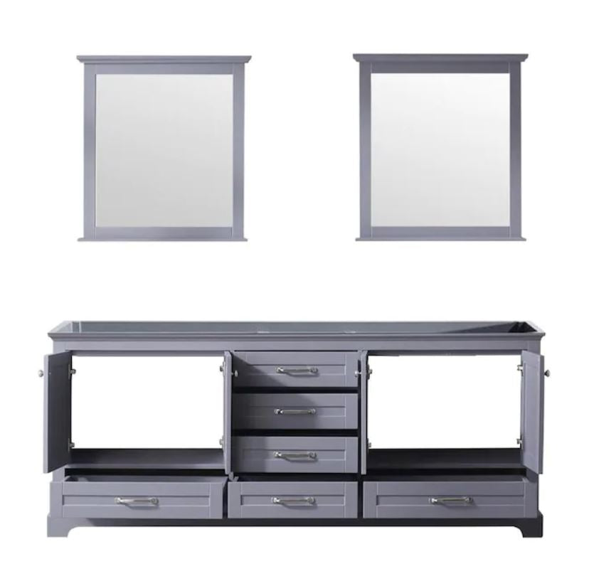 Lexora Dukes 80" Dark Grey Double Vanity, no Top and 30" Mirrors LD342280DB00M30 - MyBBQDirect