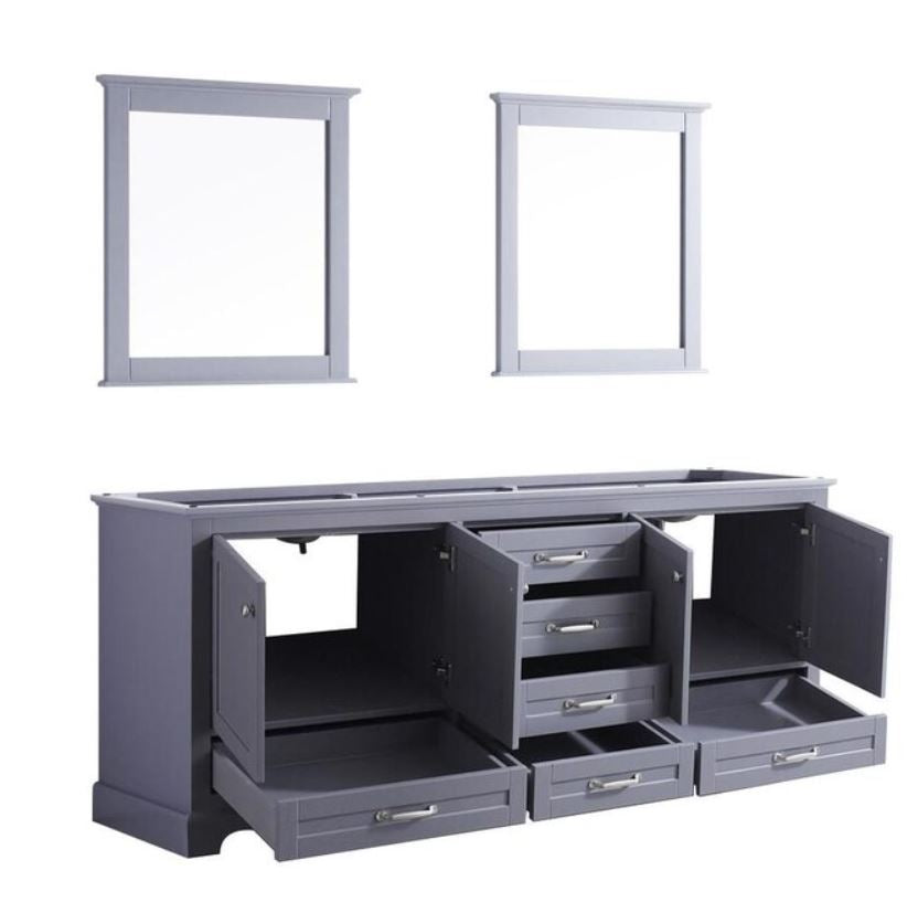 Lexora Dukes 80" Dark Grey Double Vanity, no Top and 30" Mirrors LD342280DB00M30 - MyBBQDirect