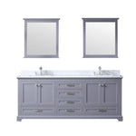 Lexora Dukes 80" Dark Grey Double Vanity, White Carrara Marble Top, White Square Sinks and 30" Mirrors LD342280DBDSM30 - MyBBQDirect