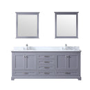 Lexora Dukes 80" Dark Grey Double Vanity, White Carrara Marble Top, White Square Sinks and 30" Mirrors LD342280DBDSM30 - MyBBQDirect