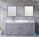 Lexora Dukes 80" Dark Grey Double Vanity, White Carrara Marble Top, White Square Sinks and 30" Mirrors LD342280DBDSM30 - MyBBQDirect
