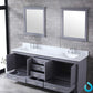 Lexora Dukes 80" Dark Grey Double Vanity, White Carrara Marble Top, White Square Sinks and 30" Mirrors LD342280DBDSM30 - MyBBQDirect