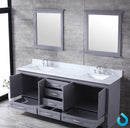 Lexora Dukes 80" Dark Grey Double Vanity, White Carrara Marble Top, White Square Sinks and 30" Mirrors LD342280DBDSM30 - MyBBQDirect