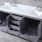 Lexora Dukes 80" Dark Grey Double Vanity, White Carrara Marble Top, White Square Sinks and 30" Mirrors LD342280DBDSM30 - MyBBQDirect