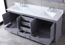 Lexora Dukes 80" Dark Grey Double Vanity, White Carrara Marble Top, White Square Sinks and 30" Mirrors LD342280DBDSM30 - MyBBQDirect