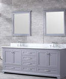 Lexora Dukes 80" Dark Grey Double Vanity, White Carrara Marble Top, White Square Sinks and 30" Mirrors LD342280DBDSM30 - MyBBQDirect