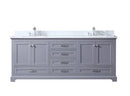 Lexora Dukes 80" Dark Grey Double Vanity, White Carrara Marble Top, White Square Sinks and no Mirror LD342280DBDS000