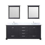 Lexora Dukes 80" Espresso Double Vanity, White Carrara Marble Top, White Square Sinks and 30" Mirrors LD342280DGDSM30 - MyBBQDirect