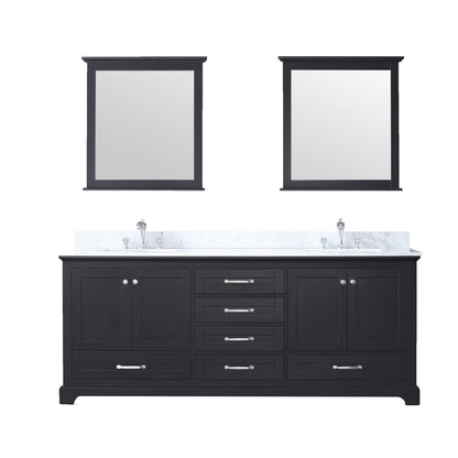 Lexora Dukes 80" Espresso Double Vanity, White Carrara Marble Top, White Square Sinks and 30" Mirrors LD342280DGDSM30 - MyBBQDirect