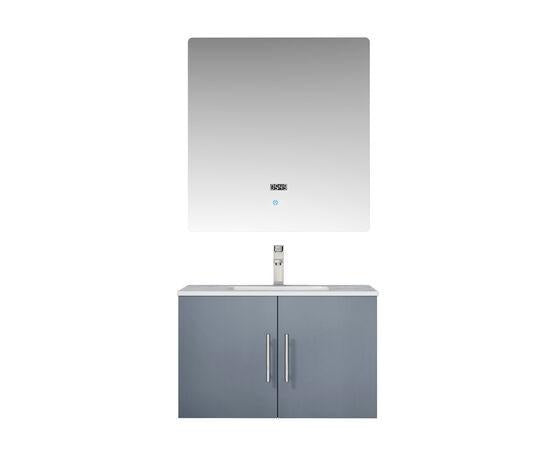 Lexora Geneva 30" Dark Grey Single Vanity, White Carrara Marble Top, White Square Sink and 30" LED Mirror w/ Faucet LG192230DBDSLM30F - MyBBQDirect
