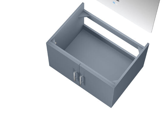 Lexora Geneva 30" Dark Grey Single Vanity, White Carrara Marble Top, White Square Sink and 30" LED Mirror w/ Faucet LG192230DBDSLM30F - MyBBQDirect