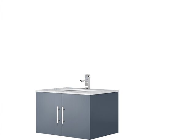 Lexora Geneva 30" Dark Grey Single Vanity, White Carrara Marble Top, White Square Sink and 30" LED Mirror w/ Faucet LG192230DBDSLM30F - MyBBQDirect