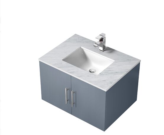 Lexora Geneva 30" Dark Grey Single Vanity, White Carrara Marble Top, White Square Sink and 30" LED Mirror w/ Faucet LG192230DBDSLM30F