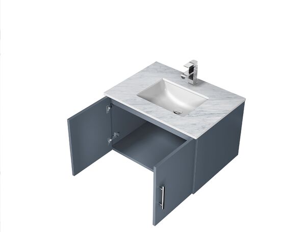 Lexora Geneva 30" Dark Grey Single Vanity, White Carrara Marble Top, White Square Sink and 30" LED Mirror w/ Faucet LG192230DBDSLM30F - MyBBQDirect