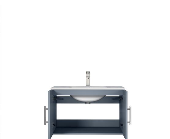Lexora Geneva 30" Dark Grey Single Vanity, White Carrara Marble Top, White Square Sink and 30" LED Mirror w/ Faucet LG192230DBDSLM30F - MyBBQDirect