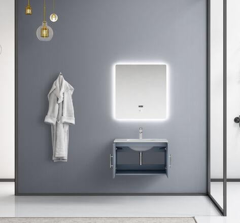 Lexora Geneva 30" Dark Grey Single Vanity, White Carrara Marble Top, White Square Sink and 30" LED Mirror w/ Faucet LG192230DBDSLM30F - MyBBQDirect