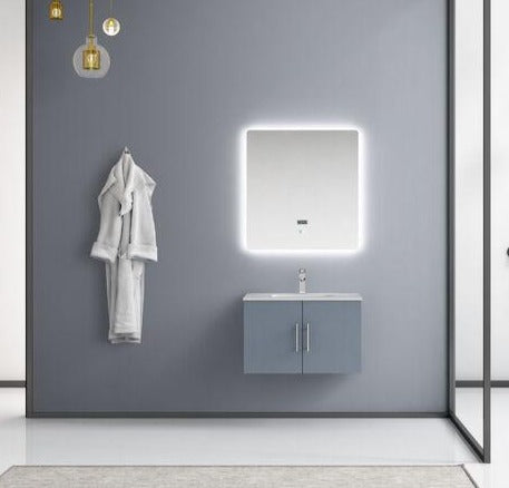 Lexora Geneva 30" Dark Grey Single Vanity, White Carrara Marble Top, White Square Sink and 30" LED Mirror w/ Faucet LG192230DBDSLM30F - MyBBQDirect