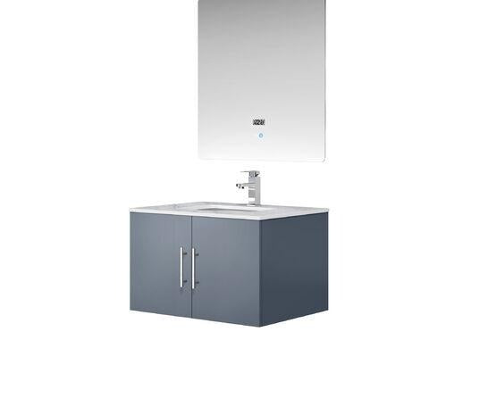 Lexora Geneva 30" Dark Grey Single Vanity, White Carrara Marble Top, White Square Sink and 30" LED Mirror w/ Faucet LG192230DBDSLM30F