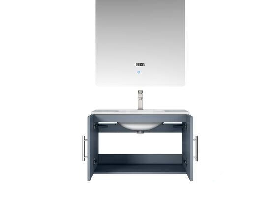 Lexora Geneva 30" Dark Grey Single Vanity, White Carrara Marble Top, White Square Sink and 30" LED Mirror w/ Faucet LG192230DBDSLM30F - MyBBQDirect