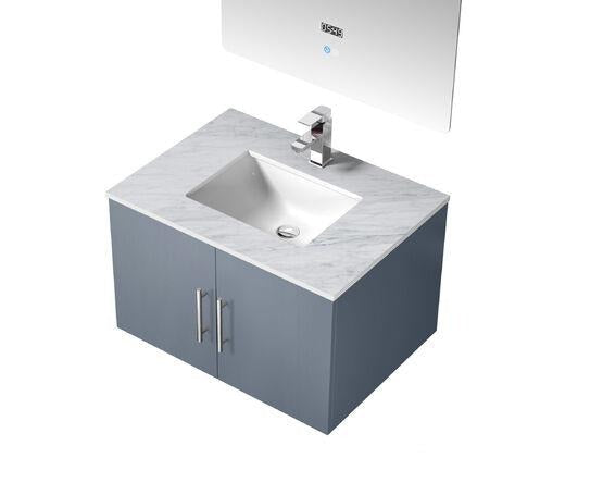 Lexora Geneva 30" Dark Grey Single Vanity, White Carrara Marble Top, White Square Sink and 30" LED Mirror w/ Faucet LG192230DBDSLM30F