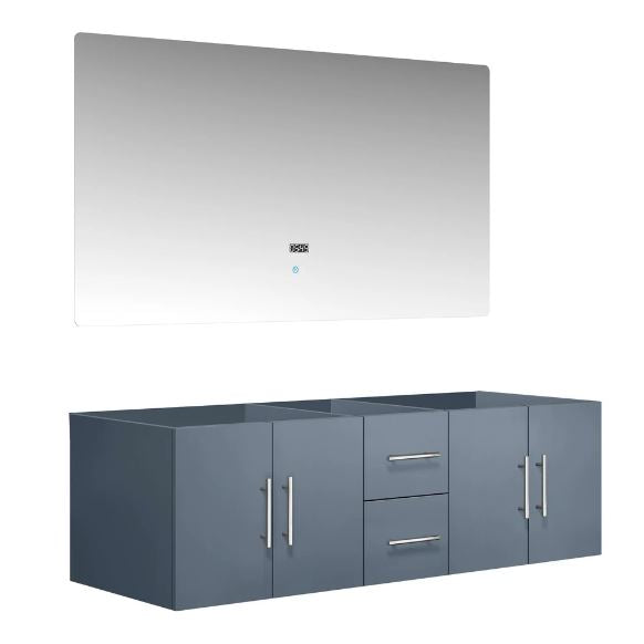 Lexora Geneva 60" Dark Grey Double Vanity, no Top and 60" LED Mirror LG192260DB00LM60