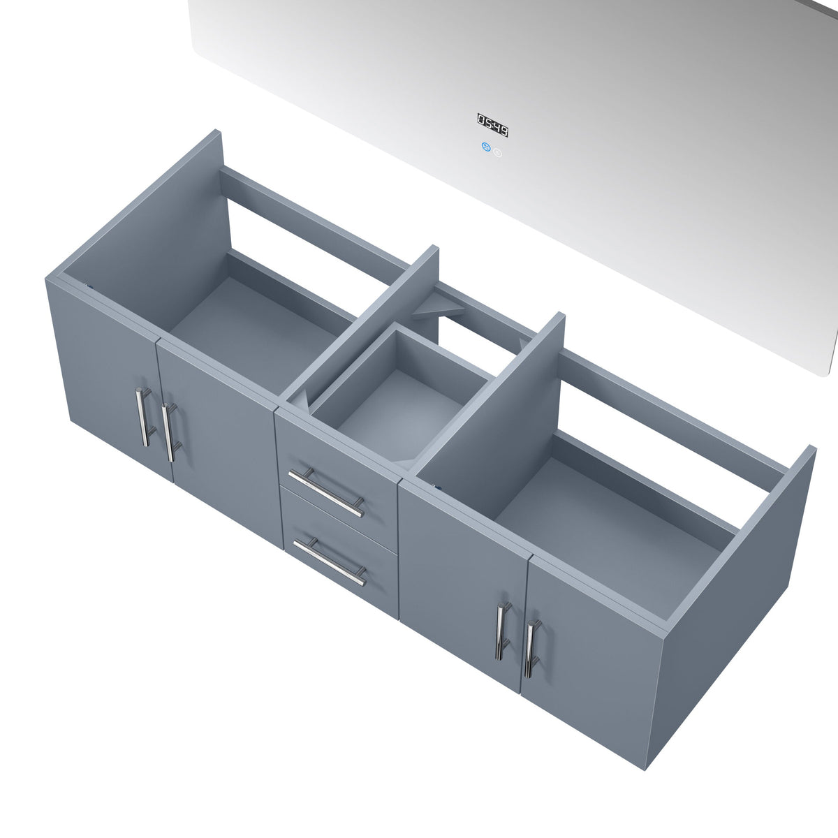 Lexora Geneva 60" Dark Grey Double Vanity, White Carrara Marble Top, White Square Sinks and 60" LED Mirror LG192260DBDSLM60 - MyBBQDirect