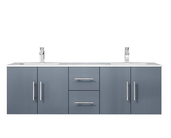 Lexora Geneva 60" Dark Grey Double Vanity, White Carrara Marble Top, White Square Sinks and 60" LED Mirror LG192260DBDSLM60 - MyBBQDirect