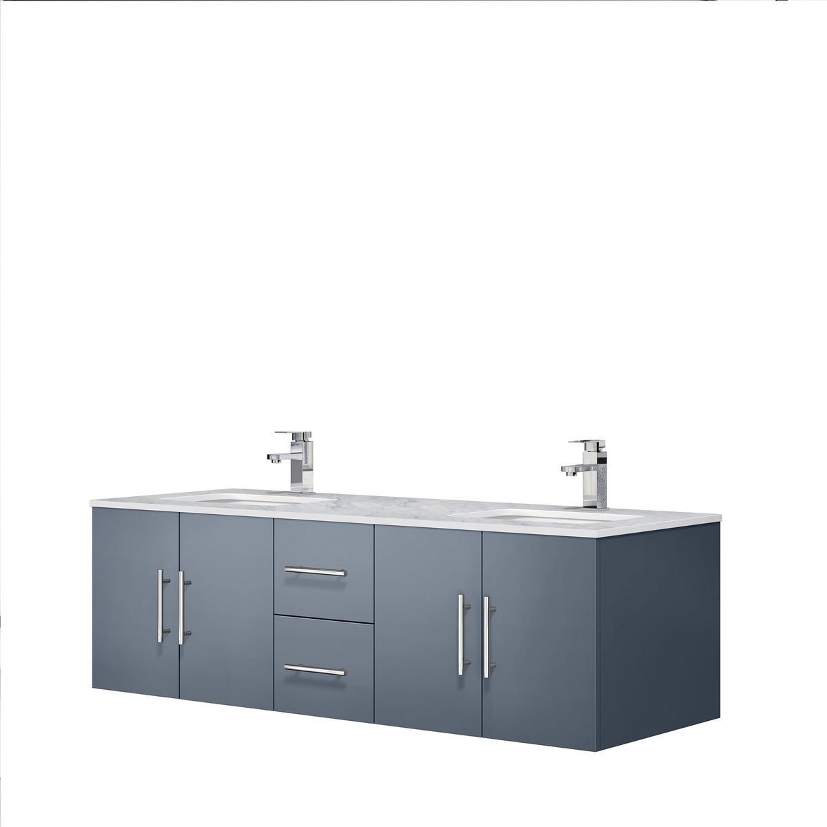 Lexora Geneva 60" Dark Grey Double Vanity, White Carrara Marble Top, White Square Sinks and 60" LED Mirror LG192260DBDSLM60 - MyBBQDirect