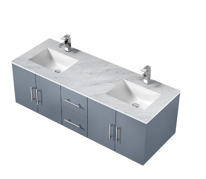 Lexora Geneva 60" Dark Grey Double Vanity, White Carrara Marble Top, White Square Sinks and 60" LED Mirror LG192260DBDSLM60 - MyBBQDirect