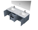 Lexora Geneva 60" Dark Grey Double Vanity, White Carrara Marble Top, White Square Sinks and 60" LED Mirror LG192260DBDSLM60