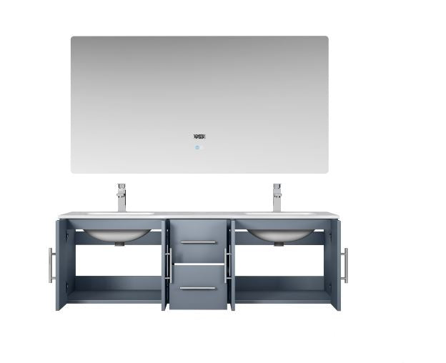 Lexora Geneva 60" Dark Grey Double Vanity, White Carrara Marble Top, White Square Sinks and 60" LED Mirror LG192260DBDSLM60 - MyBBQDirect