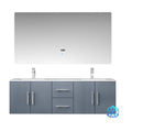 Lexora Geneva 60" Dark Grey Double Vanity, White Carrara Marble Top, White Square Sinks and 60" LED Mirror LG192260DBDSLM60