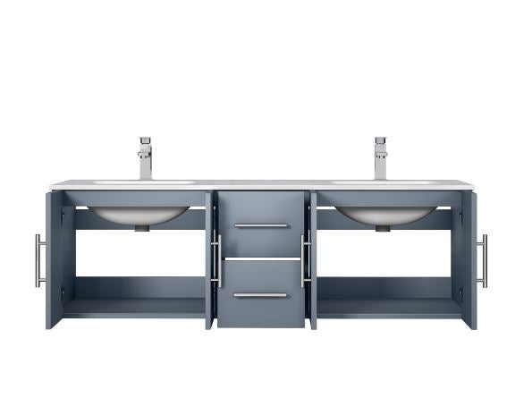 Lexora Geneva 60" Dark Grey Double Vanity, White Carrara Marble Top, White Square Sinks and 60" LED Mirror LG192260DBDSLM60 - MyBBQDirect