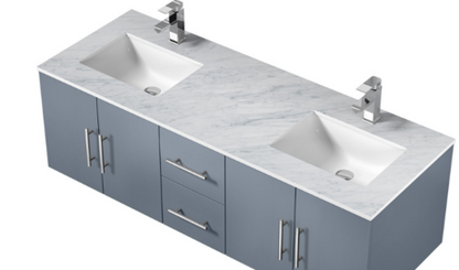 Lexora Geneva 60" Dark Grey Double Vanity, White Carrara Marble Top, White Square Sinks and no Mirror LG192260DBDS000 - MyBBQDirect