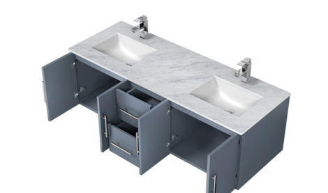 Lexora Geneva 60" Dark Grey Double Vanity, White Carrara Marble Top, White Square Sinks and no Mirror LG192260DBDS000 - MyBBQDirect