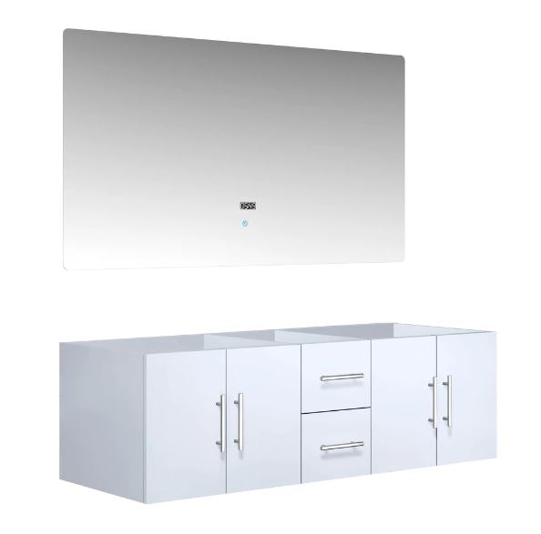 Lexora Geneva 60" Glossy White Double Vanity, no Top and 60" LED Mirror LG192260DM00LM60 - MyBBQDirect